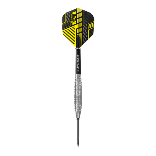 Abgebildet sind die Harrows NX90 Bomb Quick Point Steeldarts. Diese Darts eignen sich besonders für das Steeldart-Spiel.