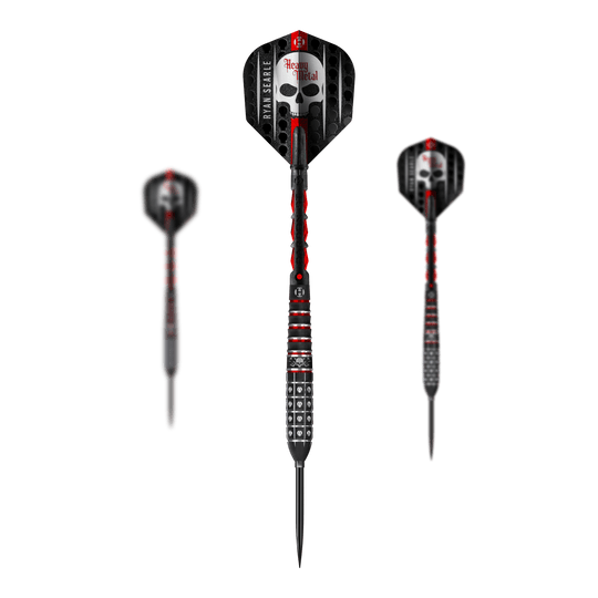 Harrow's Ryan Searle Series 3 Quick Point Steel Darts Das Bild zeigt die Harrows Ryan Searle Series 3 Quick Point Steeldarts. Es handelt sich um ein Set moderner Darts für das Steeldartspiel.