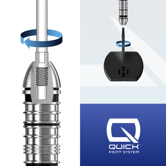 Abgebildet sind die Harrows Quick Point Dartspitzen in Silber. Sie eignen sich für den schnellen Austausch an Darts.