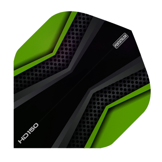 HD2024-Pentathlon-HD150-Black-Green HD 150 Pentathlon Flights Black/Farbig sind dreieckig angeordnet. Das Farbdesign ist charakteristisch.