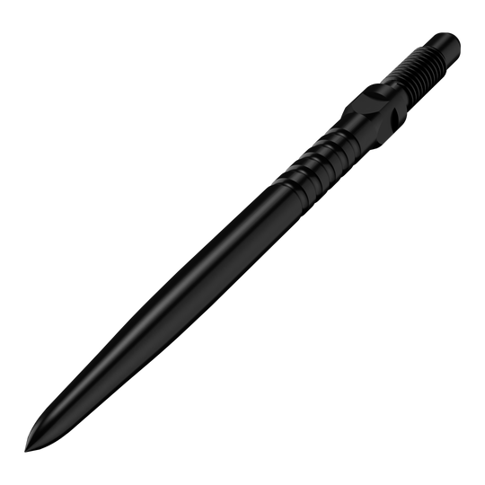 Hier sieht man einen Satz von schwarzen Dartspitzen mit Rillen. Es handelt sich um BullsNL Convertible Points mit Ringed Grip, 32mm.