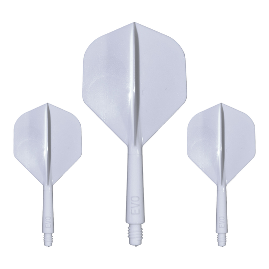 Evolution EVO1 Flight Shaft System - White Hier ist das Evolution EVO1 Flight-Shaft-System in Weiß abgebildet. Dieses Produkt ist für den Einsatz im Dartsport bestimmt.