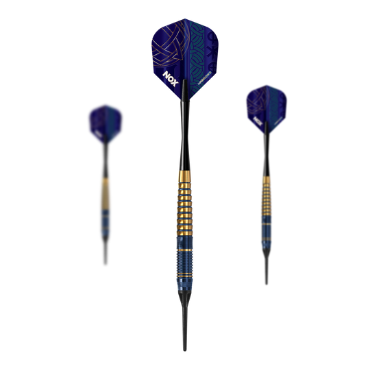 Hier sind die Harrows Nox Premium Brass Softdarts abgebildet. Diese Pfeile sind für Softdart geeignet und bieten gute Qualität.