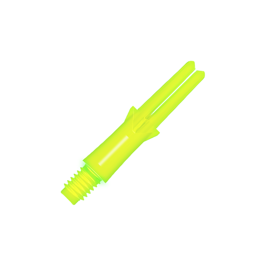 L-L-Style-Shafts Locked Straight - Neon Yellow Das Bild zeigt einen neongelben geraden Flightschaft für Dartpfeile. Der Schaft hat ein Schraubgewinde an einem Ende und eine offene Gabel am anderen Ende.