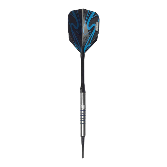 McDart 85 Tungsten V19 soft darts - 16.5g Der McDart 85er Tungsten V19 Softdart wiegt 16,5g und hat ein modernes Design mit blauen und schwarzen Akzenten. Der Dartpfeil besteht aus hochwertigem Tungsten und besitzt einen silbernen, gerillten Schaft.