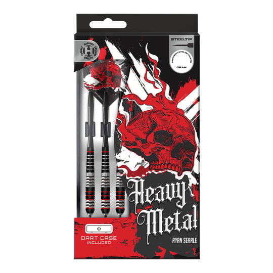 Gezeigt werden die Harrows Heavy Metal Ryan Searle Brass Steeldarts. Dieses Set ist ideal für ambitionierte Dartspieler.