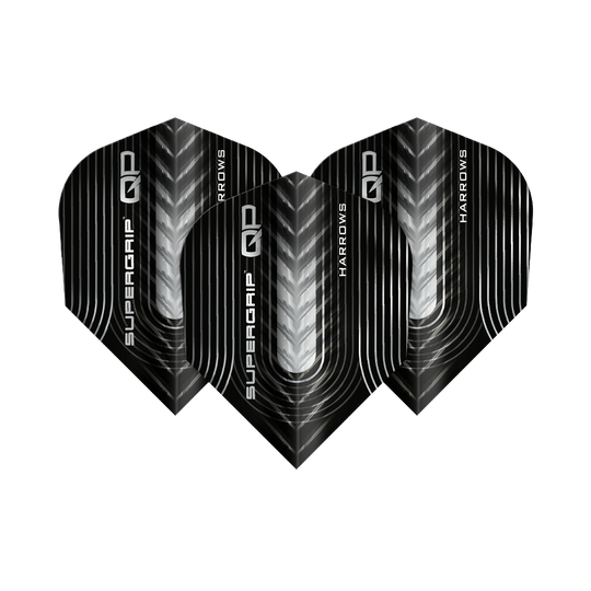 Harrows Supergrip QP No6 Flights Harrows Supergrip QP No6 Flights sind Dartflights mit besonderem Design. Dieses Bild zeigt ein Set dieser Flights.