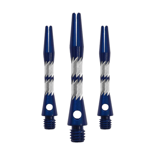 Zu sehen ist ein Set Bulls NL Minor Aluminium Shafts in Blau mit 33 mm Länge. Diese Aluminiumschäfte werden für Darts verwendet.