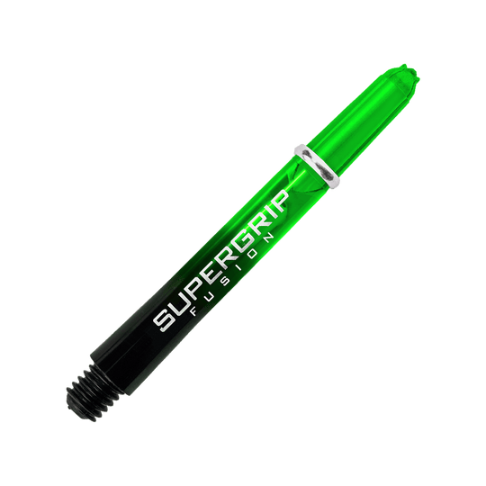 HR340_Harrows_Supergrip_Fusion_Shafts_Gr-n_40mm_2nsFOQYAE4o2Eh Das Bild zeigt einen grünen Harrows Supergrip Fusion Dart-Schaft. Im Hintergrund verlaufen grüne und graue Linien.