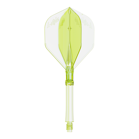 Abgebildet ist ein Dartflight in Neon-Gelb, große Größe, für das L-Style L-System. Das Produkt ist speziell für Dartspieler entwickelt.