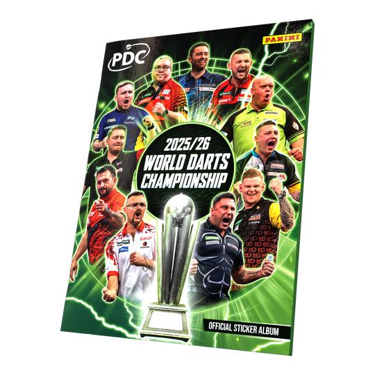 Panini PDC World Darts Championship 2025/26 - Official Sticker Softcover Collector's Album Panini PDC World Darts Championship 2025/26 - Offizielles Sticker-Sammelalbum als Softcover zu sehen. Das Sammelalbum ist für die Kollektion von Panini-Stickern rund um die Weltmeisterschaft gedacht.