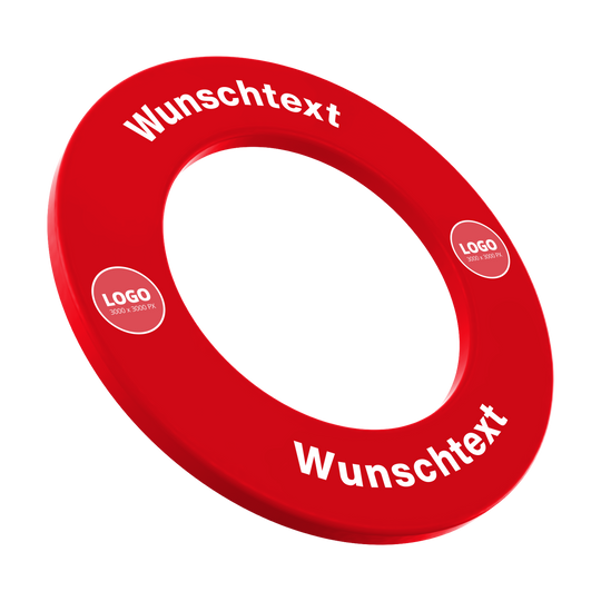 Surround with desired pressure Das Bild zeigt eine Dartboard-Surround mit individuellem Wunschdruck in Rot. Es handelt sich um "MC-2012_Dartboard_Surround_mit_Wunschdruck_Rot_TextLogo_3".