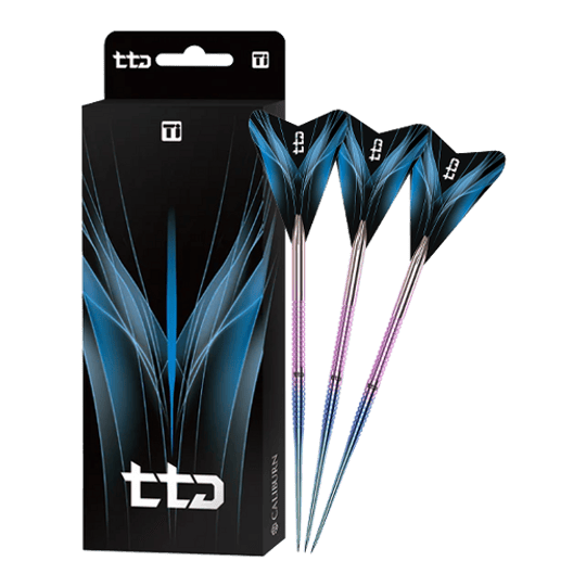 Caliburn TTD Complete Titanium T1 Rainbow Steeldarts - 5g Das Bild zeigt den Caliburn TTD Complete Titanium T1 Rainbow Steeldarts - 5g. Der Steeldart besteht aus Titan und wirkt hochwertig.