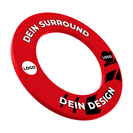 Dartboard surround with your design Auf dem Bild sieht man ein rotes Dartboard-Surround. Es wird zum Auffangen fehlgeworfener Darts verwendet.