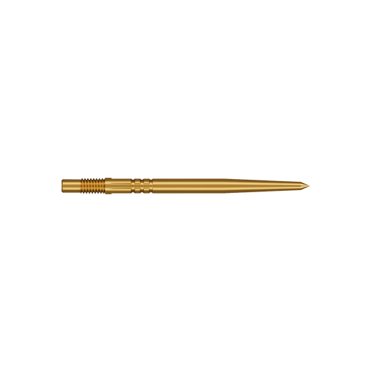 Shot Turbo Point Dart Tips - Gold Abgebildet sind zwei kurze Dartspitzen in goldener Farbe. Die Spitzen sind robust und glänzend.