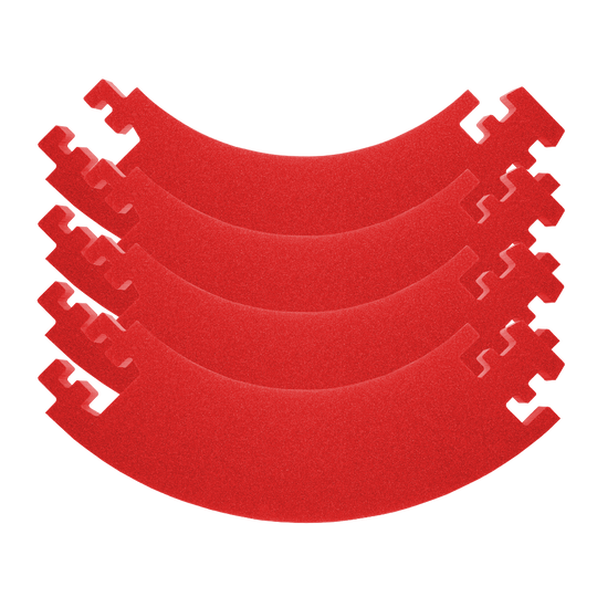 DBSrot2020_McDart_Catchring_Premium_Made_in_Germany_Edition_2020_Rot_5 Das Bild zeigt vier rote Segmente eines Catchrings für Dartscheiben. Die Teile sind aus Schaumstoff und lassen sich ineinanderstecken.