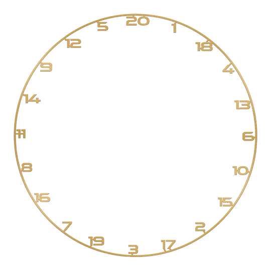 Bullet Dartboard Number Ring Zu sehen ist ein Dartboard Zahlenring in Gold. Das Produkt heißt 'BT1000160 Bullet Dartboard Zahlenring Gold 1'.