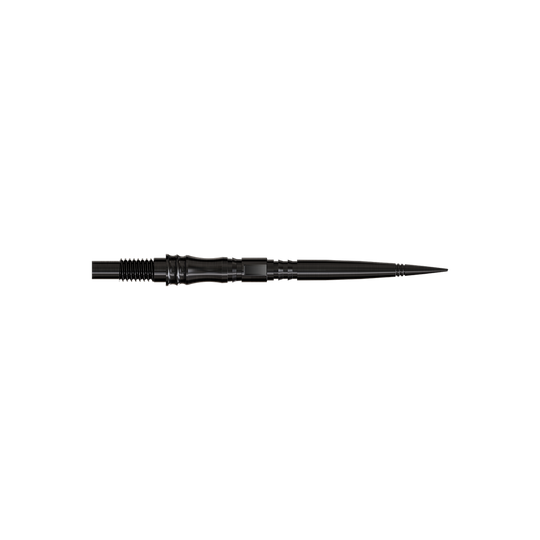 Apex Axis Black Elite Serie Dartspitzen in 30mm sind zu sehen. Sie haben eine dunkle Oberfläche.