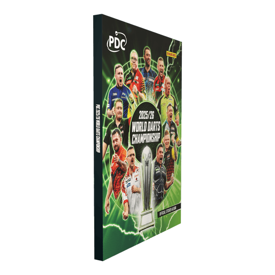 Panini PDC World Darts Championship 2025/26 - Hardcover Mega Bundle with two sticker boxes Das Bild zeigt das Panini PDC World Darts Championship 2025/26 Official Sticker Hardcover Sammelalbum. Das stabile Album ist perfekt zum Aufbewahren und Präsentieren der gesammelten Sticker geeignet.