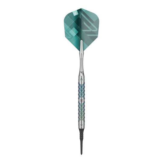 Target Rove 10 Soft Darts Ein einzelner Target Rove 10 Softdart ist im Bild zu sehen. Die Oberfläche und Konturen sind gut zu erkennen.
