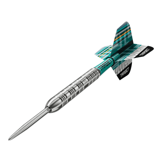 Target Hydro 02 Swiss Point steel darts Das Bild zeigt die Target Hydro 02 Swiss Point Steeldarts. Die Steeldarts sind deutlich und detailreich abgebildet.