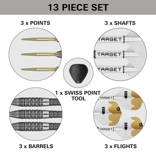 Target Redux 02 Swiss Point steel darts Zu sehen sind die Target Redux 02 Swiss Point Steeldarts. Diese Darts sind ideal für ambitionierte Dartspieler.