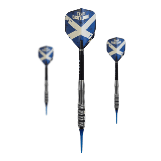 McDart Scottish Cross Brass Soft Darts - 18g Das Bild zeigt McDart Scottish Cross Brass Softdarts mit einem Gewicht von 18g. Die Darts sind für Softdartspieler geeignet.
