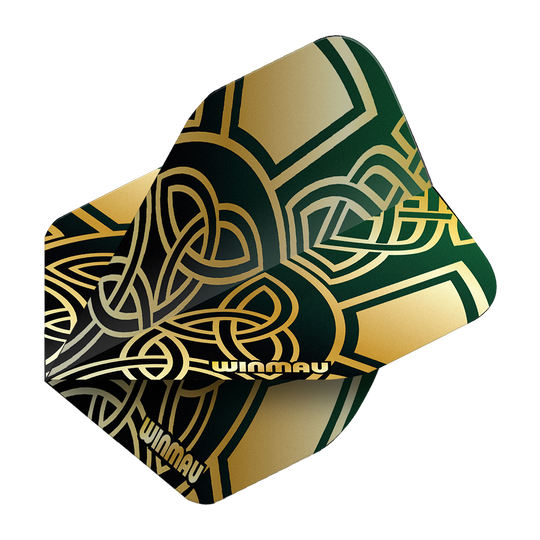 Winmau Prism Delta Brendan Dolan Celtic Knot Black Gold No2 Standard Flights Gezeigt werden die Winmau Prism Delta Brendan Dolan Celtic Knot Black Gold No2 Standard Flights. Die Flights sind für Darts mit einem auffälligen keltischen Design gestaltet.