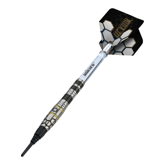 Unicorn Hexium Style 01 Black & Gold Softdarts - 22g ist ein hochwertiger Softdart mit stilvollem Design. Er bietet ausgezeichnete Griffigkeit und ist für anspruchsvolle Spieler geeignet.