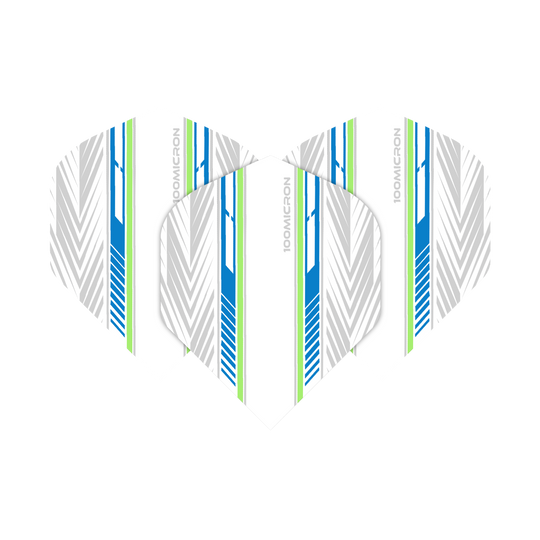 Pentathlon Flights white/blue/green Ein Set der Pentathlon Flights weiß/ blau/ farbig ist abgebildet. Die Farben sind nebeneinander angeordnet.