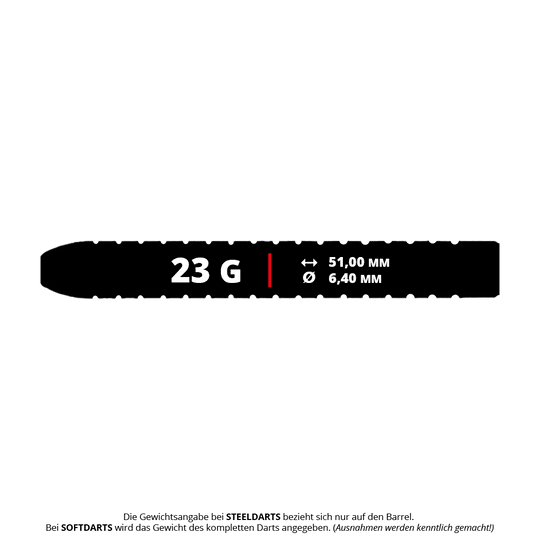 Dynasty Fallon Sherrock 4 S AFlow BK Steeldarts - With Autograph - 23g Das Bild zeigt die technischen Daten des Produkts "Dynasty Fallon Sherrock 4 S AFlow BK Steeldarts - Mit Autogramm - 23g". Der Dart wiegt 23 Gramm, ist 51,00 mm lang und hat einen Durchmesser von 6,40 mm.