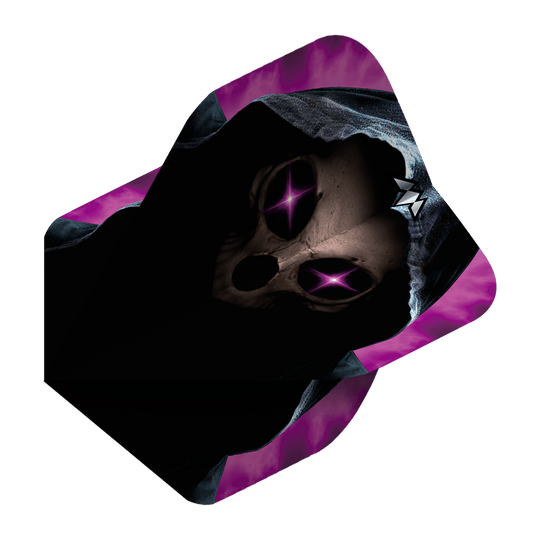 Mission Solo Phantom No2 Standard Flights Das Bild zeigt das Produkt "Mission Solo Phantom No2 Standard Flights". Auf der Flight ist ein düsteres, maskenartiges Gesicht mit leuchtenden, lilafarbenen Augen und violetter Umrandung abgebildet.