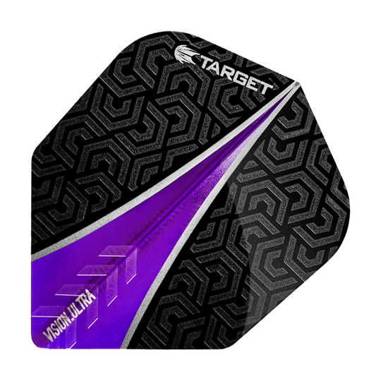 TG56_331000_Target_Vision_Ultra_Purple_No6_Flights_15SBgBCwjRRXcN Das Bild zeigt ein Target Vision Ultra Purple No6 Flight für Dartpfeile. Das Flight ist schwarz mit einem auffälligen lila Muster und geometrischem Design.