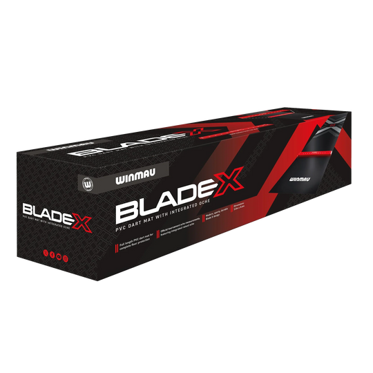 Dieses Bild präsentiert die Winmau Blade X PVC Dartmatte. Sie bietet festen Halt und verhindert Schäden am Boden beim Dartspielen.