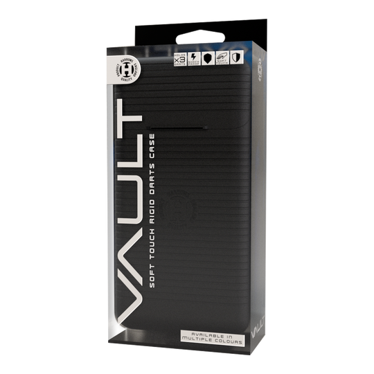 Zu sehen ist das Harrows Vault Dartcase. Es handelt sich um ein robustes Etui zur sicheren Aufbewahrung von Darts.
