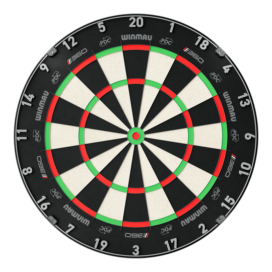 Das Bild zeigt das Winmau Blade 360 Steeldartboard. Es handelt sich um ein modernes Steeldartboard für Dartspieler.