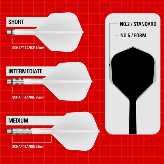 Target K-Shift No2 Standard Flights - White Dies ist ein Bild der Target K-Shift No2 Standard Flights in Weiß. Es zeigt die Form und das Design der Flights für Dartpfeile.