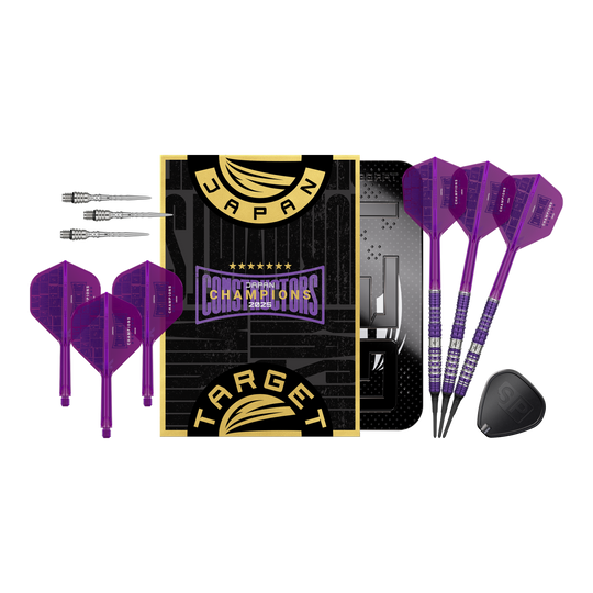Target Japan Sirius GEN4 Constructors Champions Limited Darts, 21g Version. Das Produktfoto zeigt das gesamte Dart-Set.