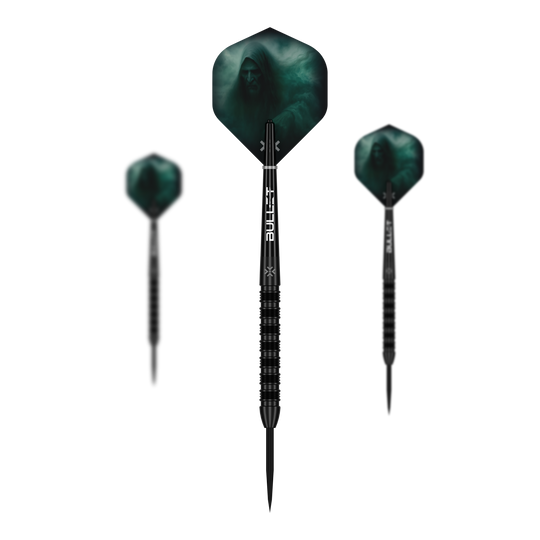 Abgebildet ist das Set Bullet Shadow Steeldarts. Das Set besteht aus mehreren Steeldarts mit elegantem Aussehen.