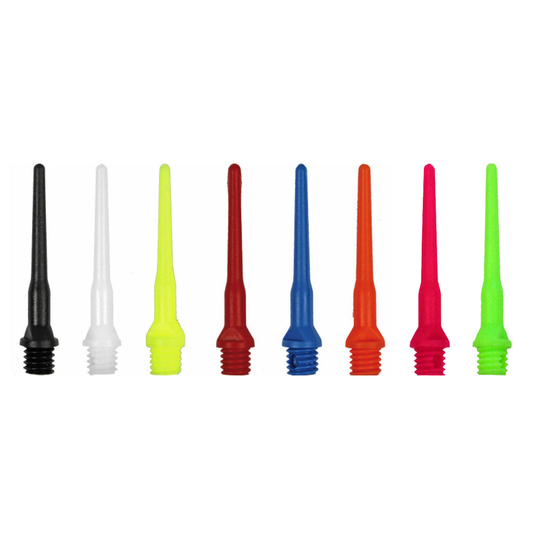 820_835520b7eadebee6 Das Bild zeigt verschiedene bunte Tuflex Spitzen in einer Reihe. Sie sind in mehreren Farben erhältlich und werden als 100er Pack verkauft.
