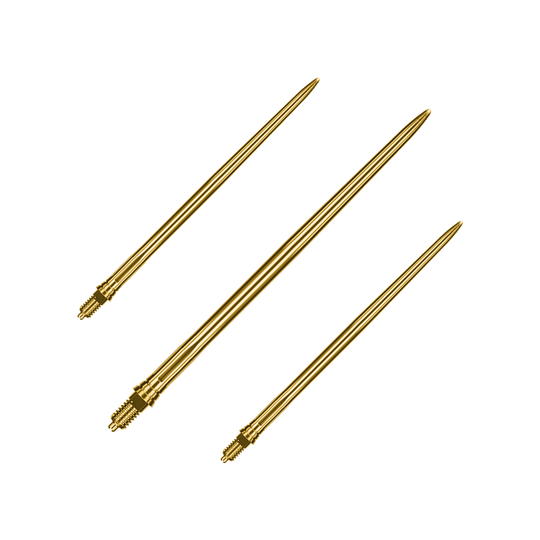 Goldene Dartspitzen, glatte Oberfläche, 50 mm Länge. Das Bild zeigt ein Set dieser Dartspitzen.