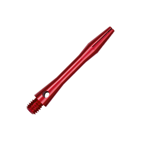 507_Aluminium_Shafts_Rot_35mm_2 Das Bild zeigt einen roten Aluminiumschaft. Er hat ein schlankes, glänzendes Design mit einem Schraubgewinde am Ende.