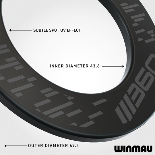 Auf diesem Bild ist das schwarze Winmau Blade 360 Dartboard Surround abgebildet. Es hilft, Dartpfeile sicher aufzufangen und den Bereich rund um das Board zu schützen.