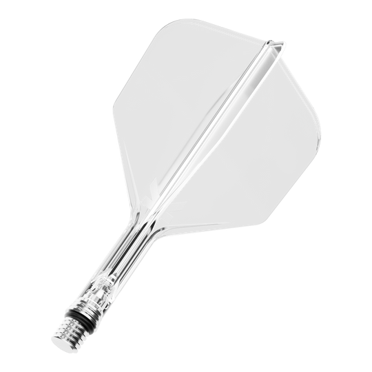 Ein Target KShift No6 Dart-Flight in klarer Ausführung, 19 mm lang. Das Produkt ist transparent und einzeln abgebildet.