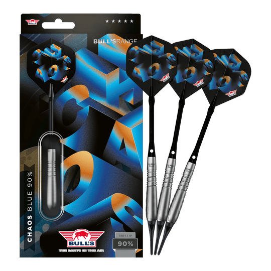 Bulls NL Chaos Blue Soft Darts - 19g Das Foto präsentiert Bulls NL Chaos Blue Softdarts mit 19g Gewicht in ihrer vollen Länge. Die Softdarts sind in auffälligem Blau gehalten.