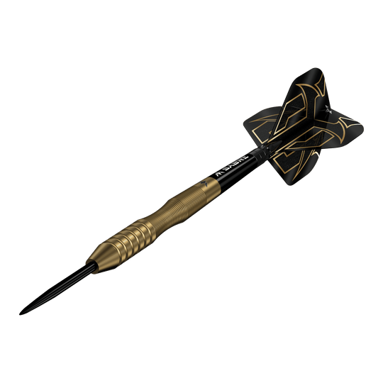 Mission Viktor Tingstrom Gold Steeldarts - 22g wird im Bild präsentiert. Die Abbildung verdeutlicht die goldene Oberfläche der Darts.