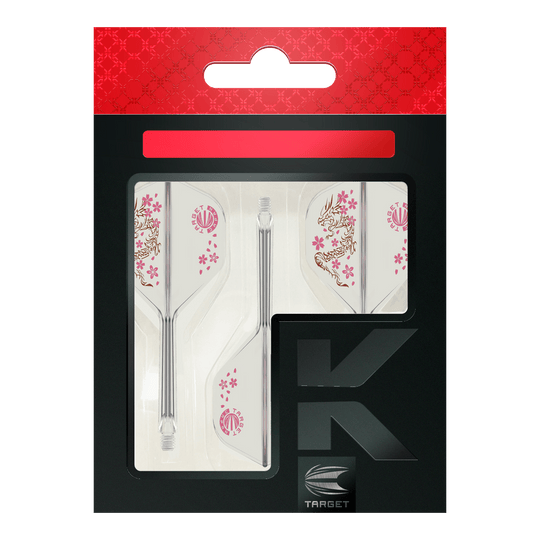 Target Japan K-Flex Smash No2 Standard Flight-Shaft-System Das Bild zeigt das Produkt "Target Japan K-Flex Smash No2 Standard Flight-Shaft-System" in der Originalverpackung. Die Flights sind mit einem Drachen- und Kirschblütenmuster verziert.