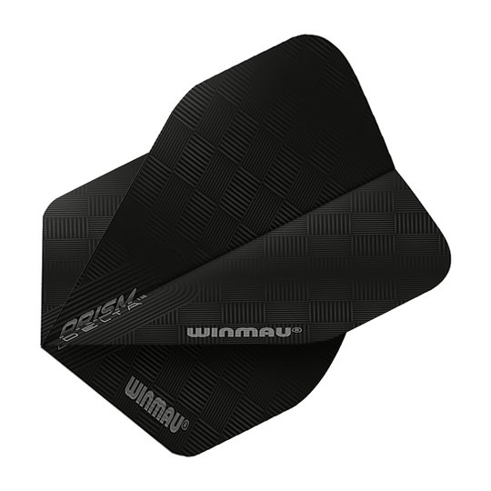 6915-201_Winmau_Prism_Delta_6915-201_Standard_Flights_2 Dies ist ein schwarzes Dartflight des Modells "Winmau Prism Delta 6915.201 Standard". Das Flight hat ein kariertes Muster und trägt den Aufdruck "Winmau" sowie "Prism Delta".