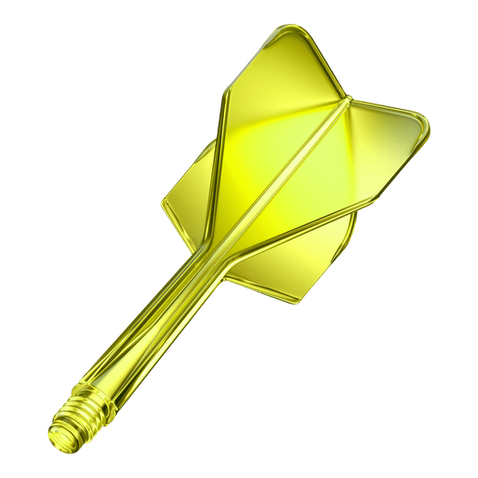 GOAT A1R No6 Flight Shaft System - Neon Yellow Das Bild zeigt das Produkt GOAT A1R No6 Flight-Shaft-System in Neon Gelb. Es handelt sich um ein Dart-Zubehör in leuchtender gelber Farbe.