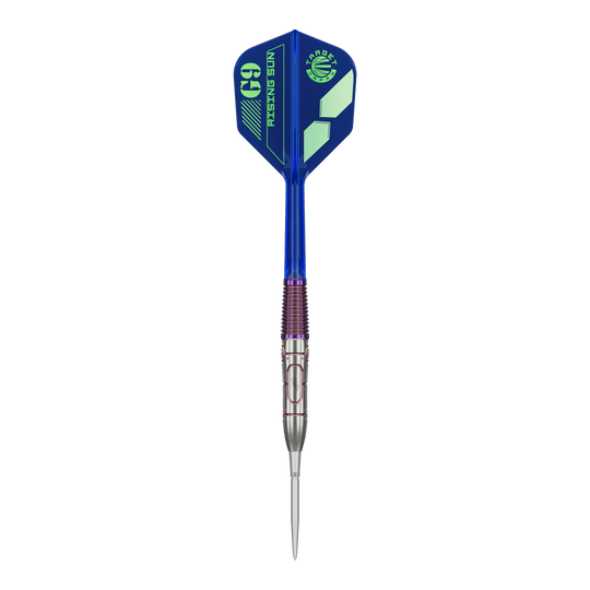 Target Japan Haruki Muramatsu Rising Sun GEN9 Steeldarts - 23g Dies ist ein Target Japan Haruki Muramatsu Rising Sun GEN9 Steeldart mit einem Gewicht von 23g. Der Dart hat ein modernes Design mit blauen und silbernen Elementen.